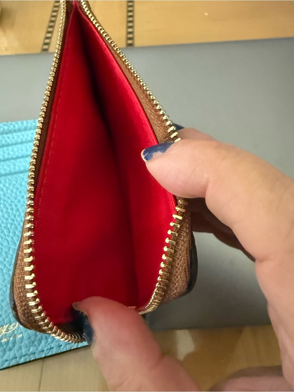 Dooney & Bourke Aqua Pebbled Leather Wallet with Gold Plate - Picture 4 of 5